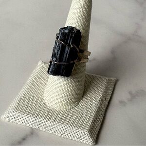 Raw Black Tourmaline Protection Ring – Adjustable